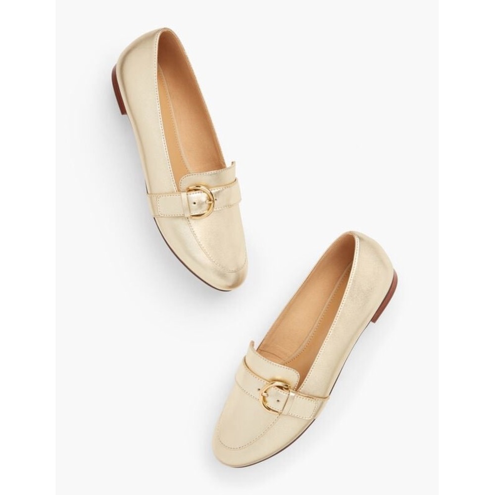Talbots LOAFERS RYAN BUCKLE Leather METALLIC GOLD 9